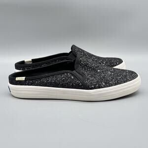 Keds Shoes Women 6.5 Black Kate Spade Glitter Double Decker Slip On Mule Sneaker